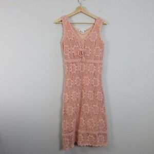 Newport News Crochet Tank Midi Dress S Pink Cotton Ramie Summer y2k Beach 392
